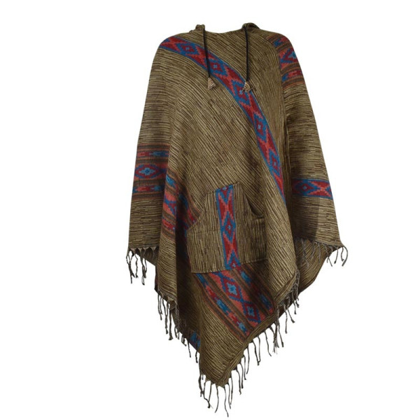 Poncho Femme Turang Graphique Ton Brun