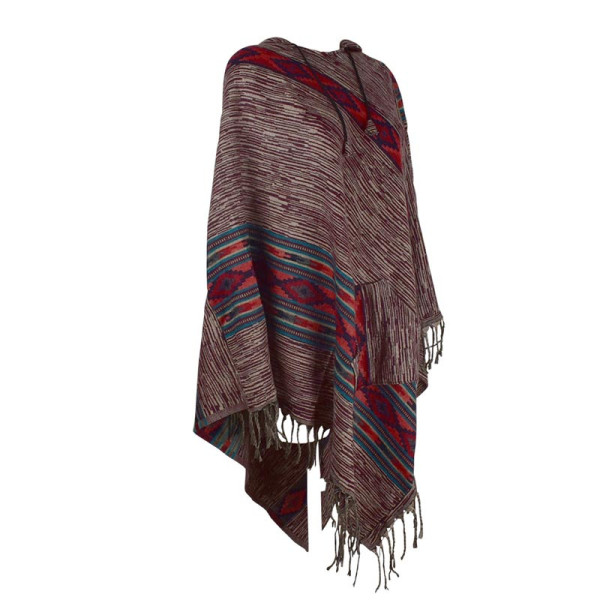 Poncho Femme Turang Graphique Rayé Bordeaux