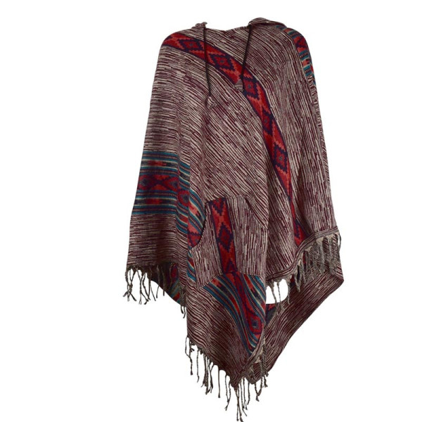 Poncho Femme Turang Graphique Rayé Bordeaux