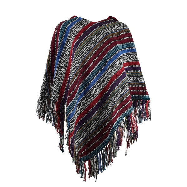 Poncho Valmiki Coton Artisanal Rayé Large