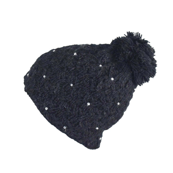 Bonnet Noir Hydra Laine avec Strass