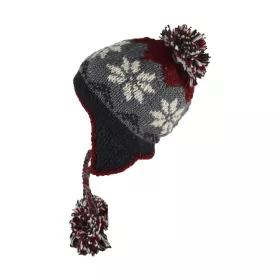 Long bonnet en laine à gros pompon tombant, très chaud et doux, rouge