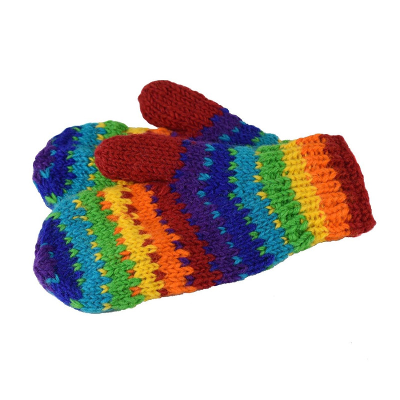 Moufle Khudi Laine Tricotée Multicolore et Polaire