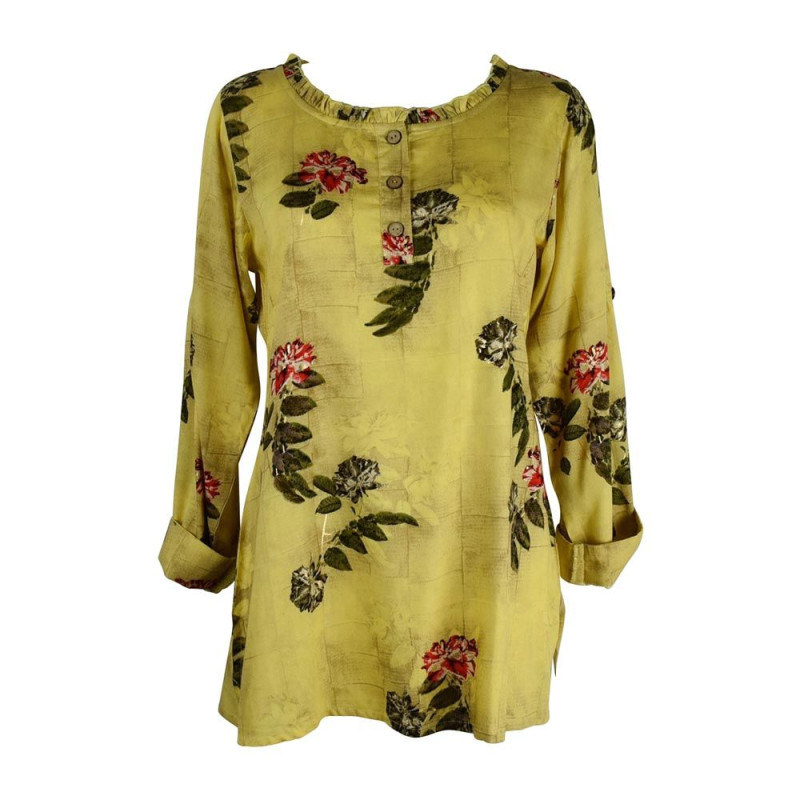 Tunique Mahoba Ton Jaune et Floral