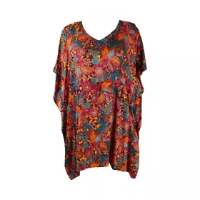 Robe Caftan Viscose Imprimé Floral Rouge