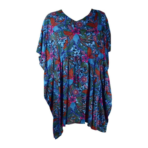 Tunique Caftan Viscose Imprimé Floral Bleu