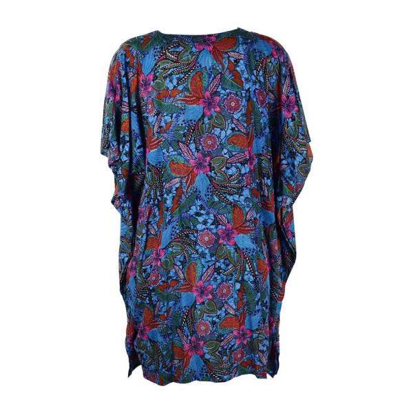 Tunique Caftan Viscose Imprimé Floral Bleu