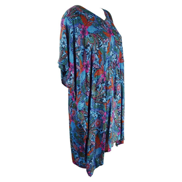 Tunique Caftan Viscose Imprimé Floral Bleu