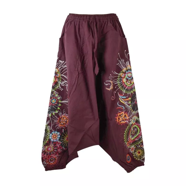 Sarouel Lehara – Pantalon Ethnique Peint et Brodé à la Main - Marron