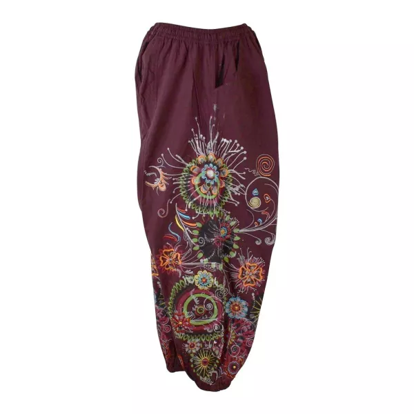 Sarouel Lehara – Pantalon Ethnique Peint et Brodé à la Main - Marron