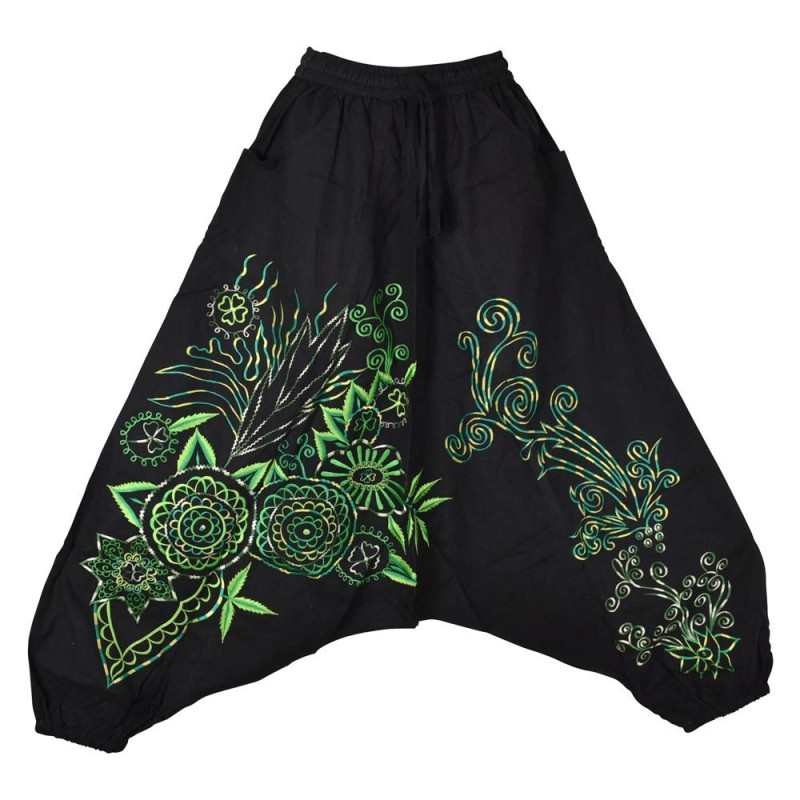 Sarouel Pipara Brodé Noir et Vert