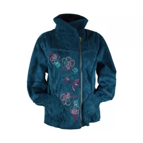 Veste Suédine fourrée Pétrole brodé floral