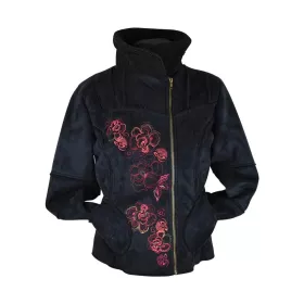 Veste Suédine fourrée Noir brodé floral