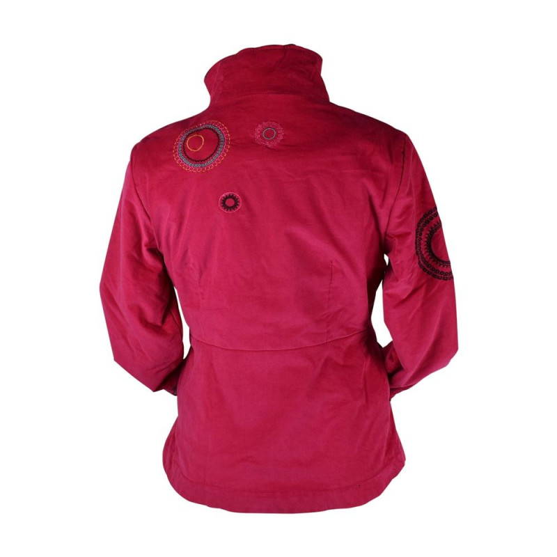 Veste Velours Mille-Raies Brodé Rose