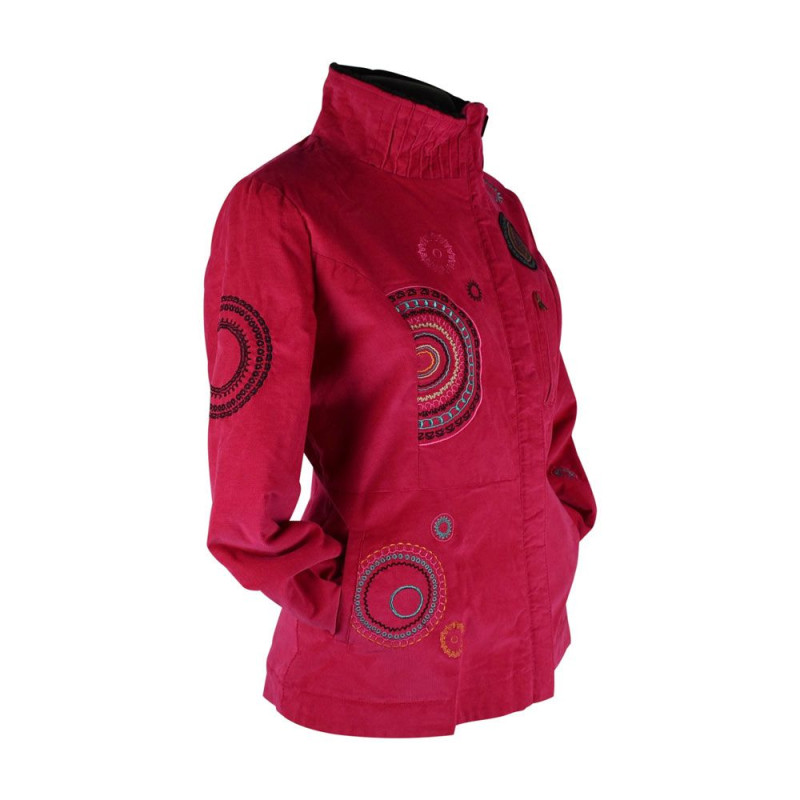 Veste Velours Mille-Raies Brodé Rose