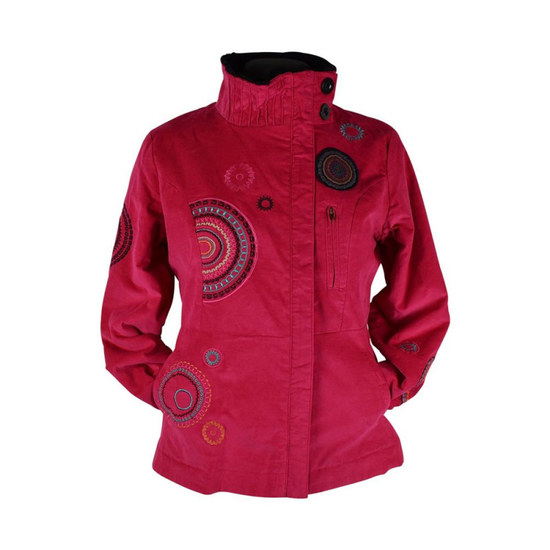 Veste Velours Mille-Raies Brodé Rose