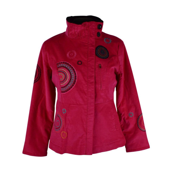 Veste Velours Mille-Raies Brodé Rose