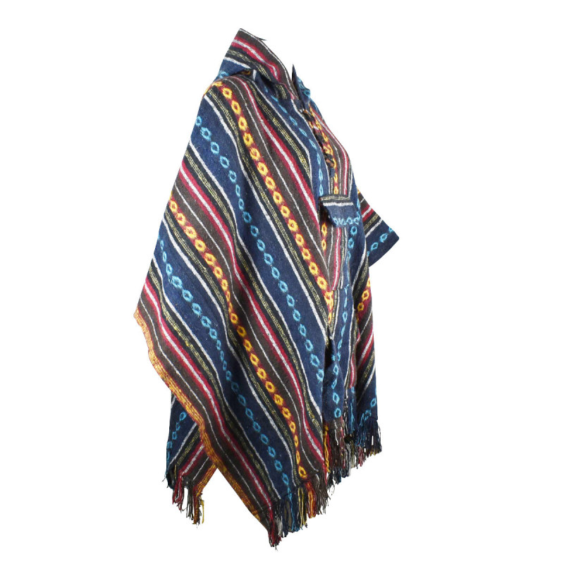 Poncho Jahadi Bleu Coton Peigné Artisanal