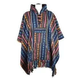 Poncho Jahadi Bleu Coton Peigné Artisanal