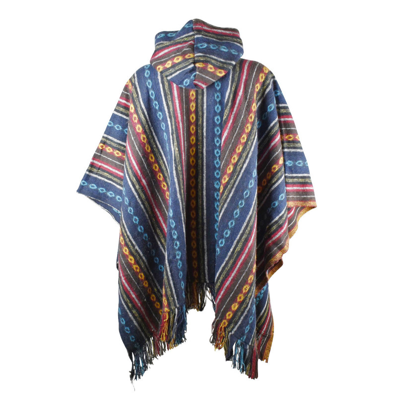 Poncho Jahadi Bleu Coton Peigné Artisanal