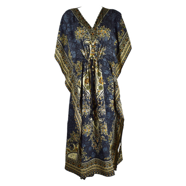 Caftan Long Gris Motif Oriental