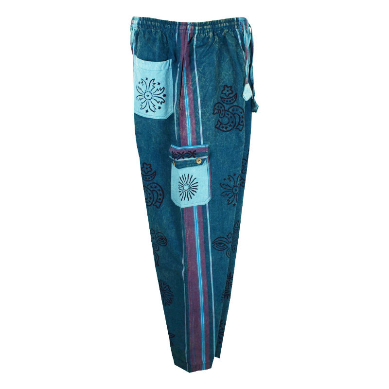 Pantalon Pokhar Coton Ethnique Bleu