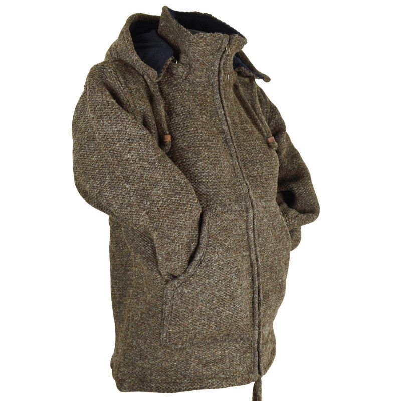 Veste Laya Laine Tricotée Doublé Polaire Brun