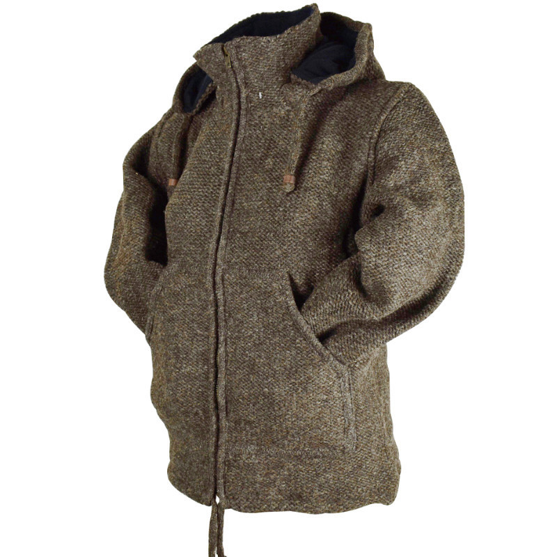 Veste Laya Laine Tricotée Doublé Polaire Brun