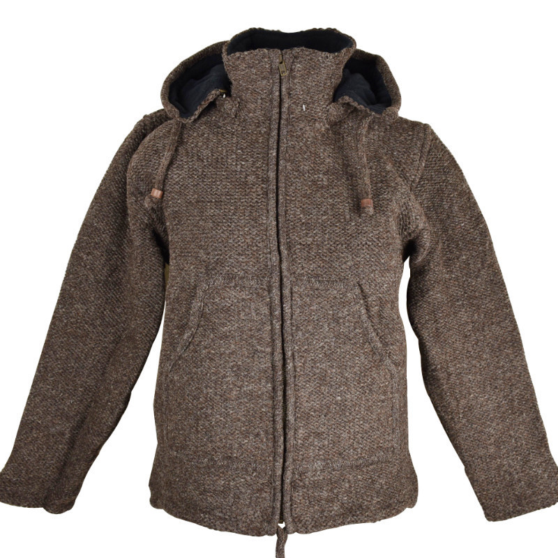 Veste Laya Laine Tricotée Doublé Polaire Brun