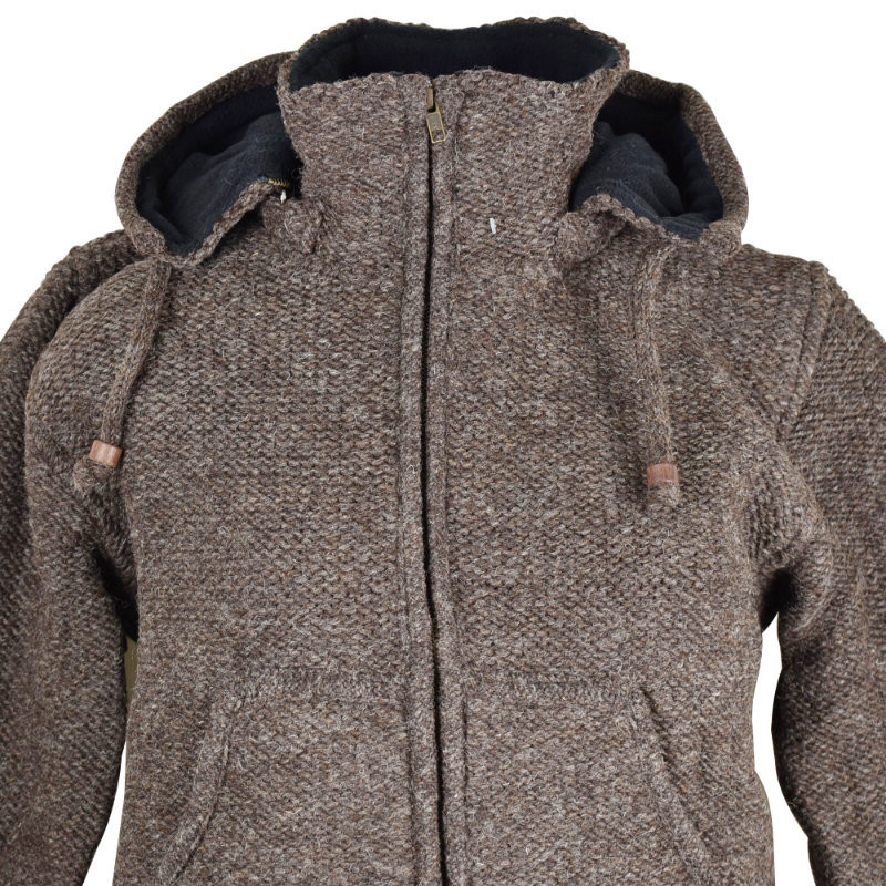 Veste Laya Laine Tricotée Doublé Polaire Brun