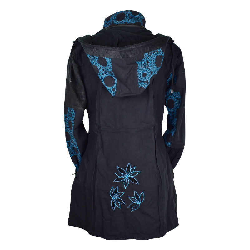 Manteau Jalgon Col Impérial et Capuche Amovible Bleu