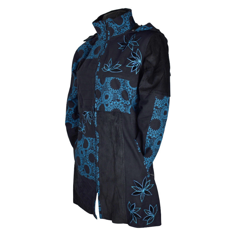 Manteau Jalgon Col Impérial et Capuche Amovible Bleu