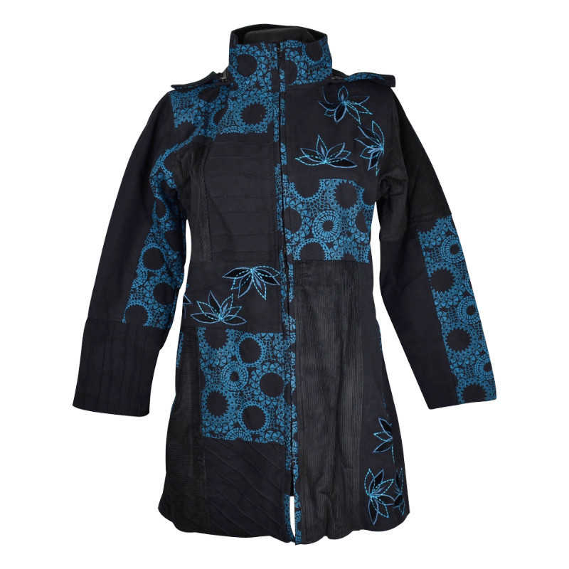 Manteau Jalgon Col Impérial et Capuche Amovible Bleu
