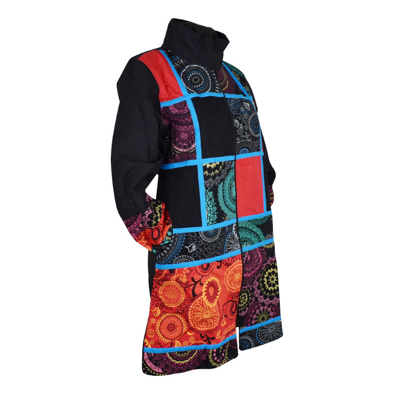 Manteau Ethnique Ozar Col Impérial Uni Noir