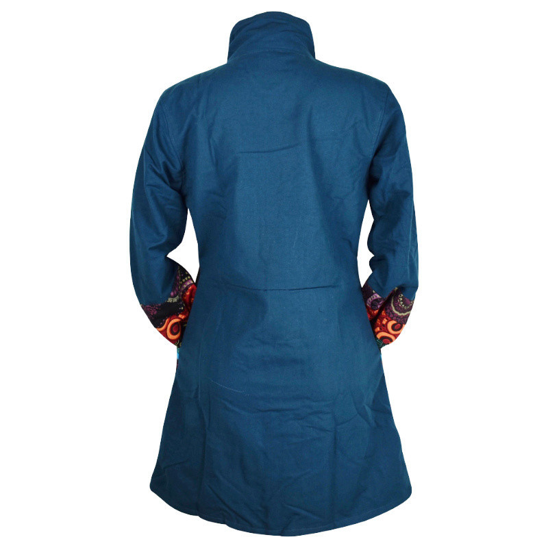 Manteau Ethnique Ozar Col Impérial Uni Pétrole