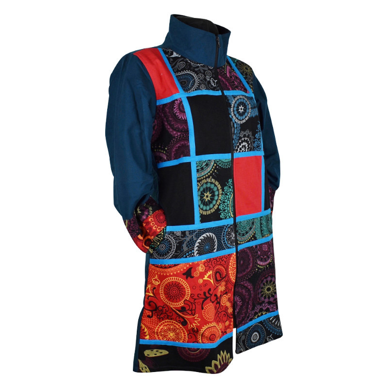 Manteau Ethnique Ozar Col Impérial Uni Pétrole