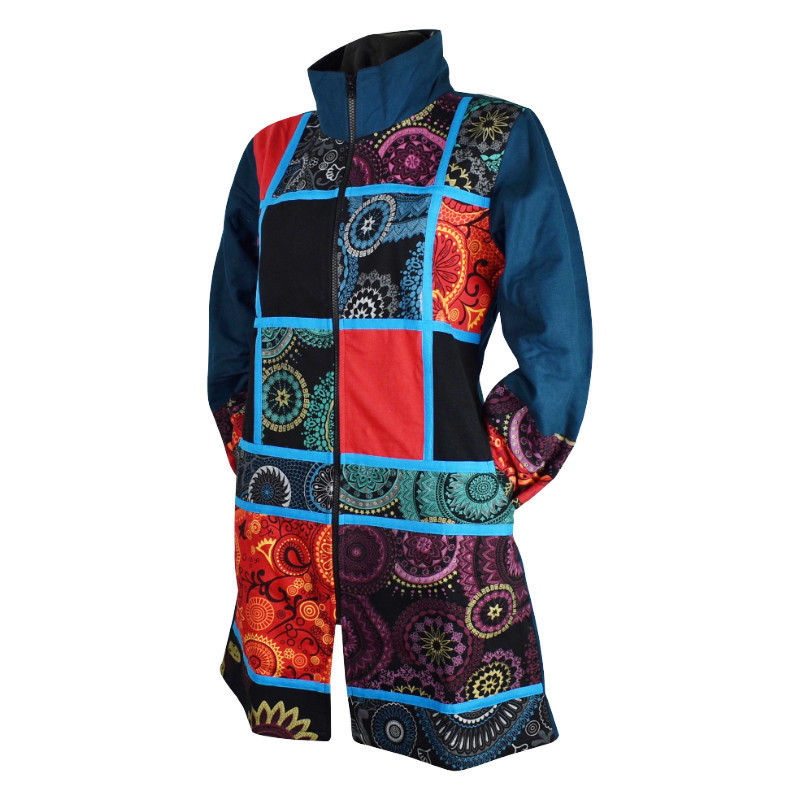 Manteau Ethnique Ozar Col Impérial Uni Pétrole