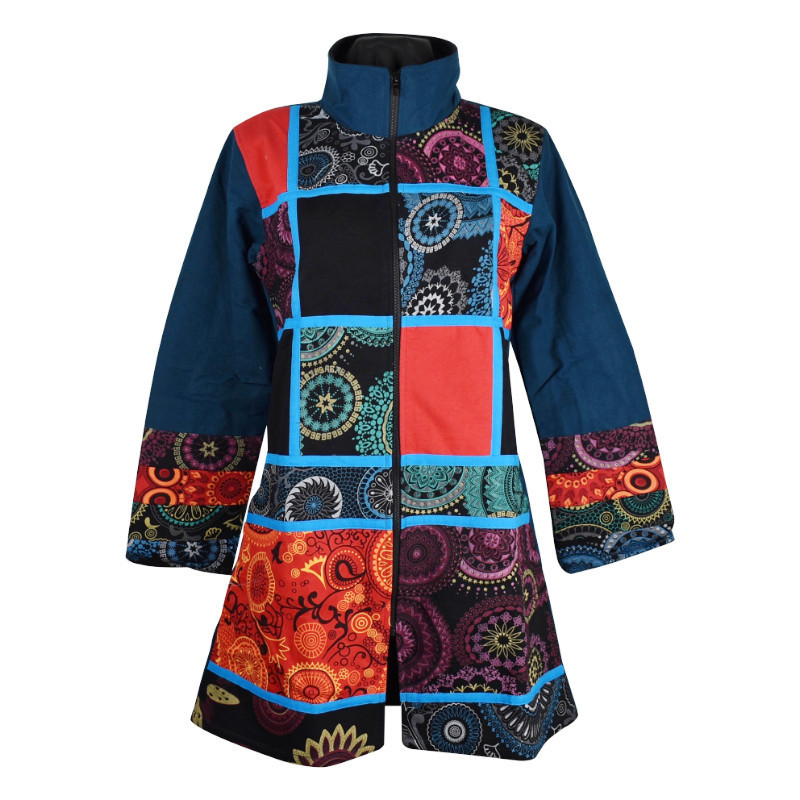 Manteau Ethnique Ozar Col Impérial Uni Pétrole