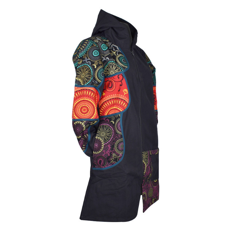 Manteau Ethnique Lavani Capuche Uni Noir