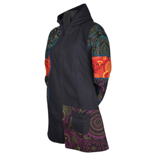 Manteau Ethnique Lavani Capuche Uni Noir