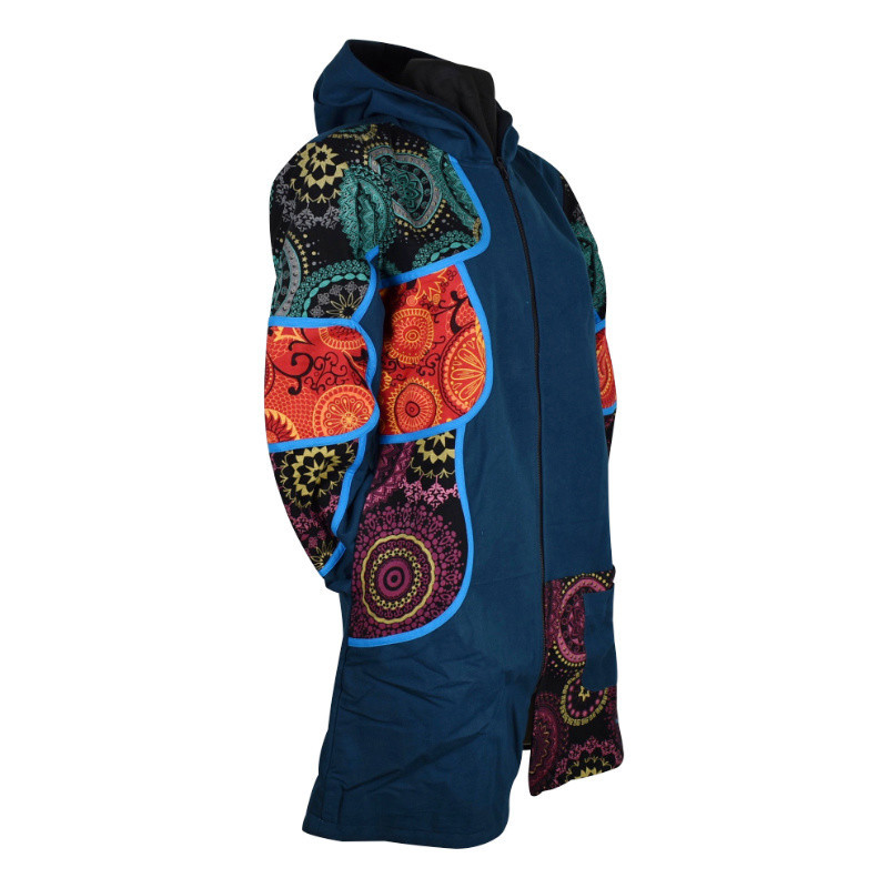 Manteau Ethnique Lavani Capuche Uni Pétrole