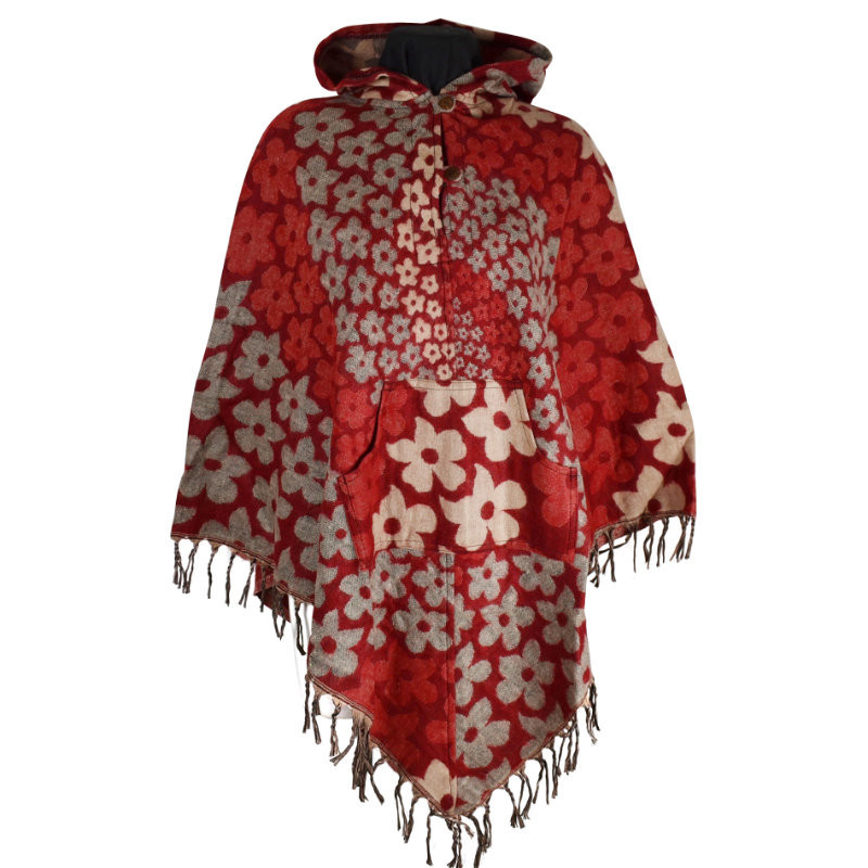 Poncho Femme Melan Ton Rouge et Beige