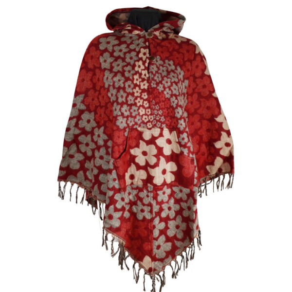 Poncho Femme Melan Ton Rouge et Beige