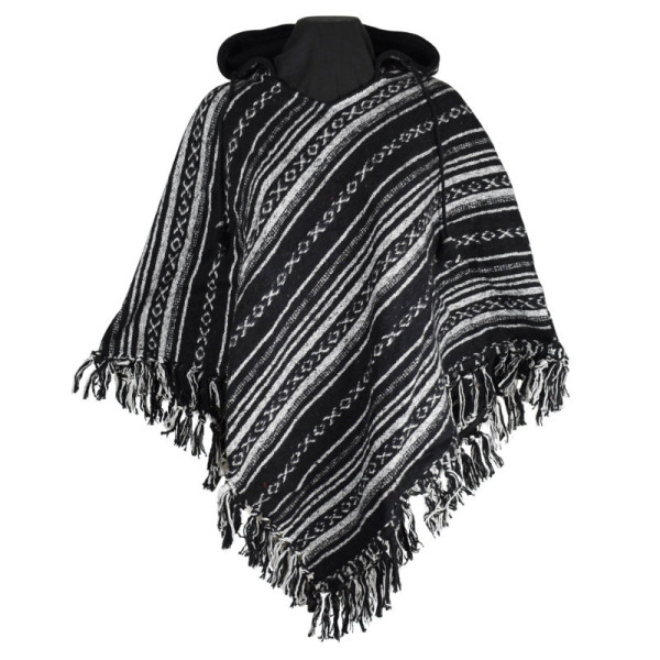 Poncho Coton Peigné Ghatli Noir et Blanc