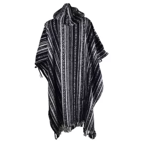 Poncho Homme Bijari Coton Peigné Noir et Blanc