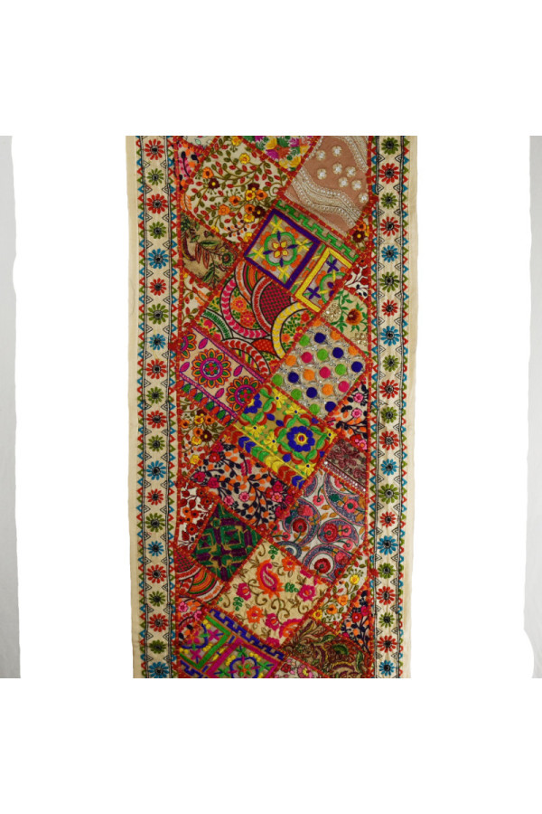 Tenture Murale Ancienne Bohème Tribale Tsigane - Broderie Patchwork Soie - Fait Main