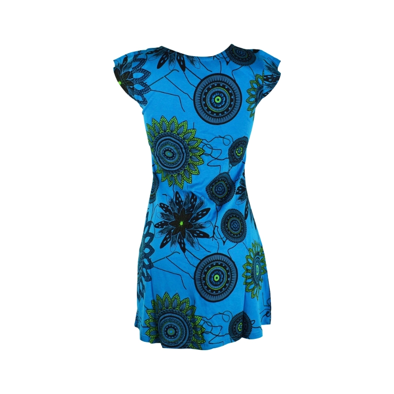 Robe Gujra Coton Imprimé Ethnique Turquoise
