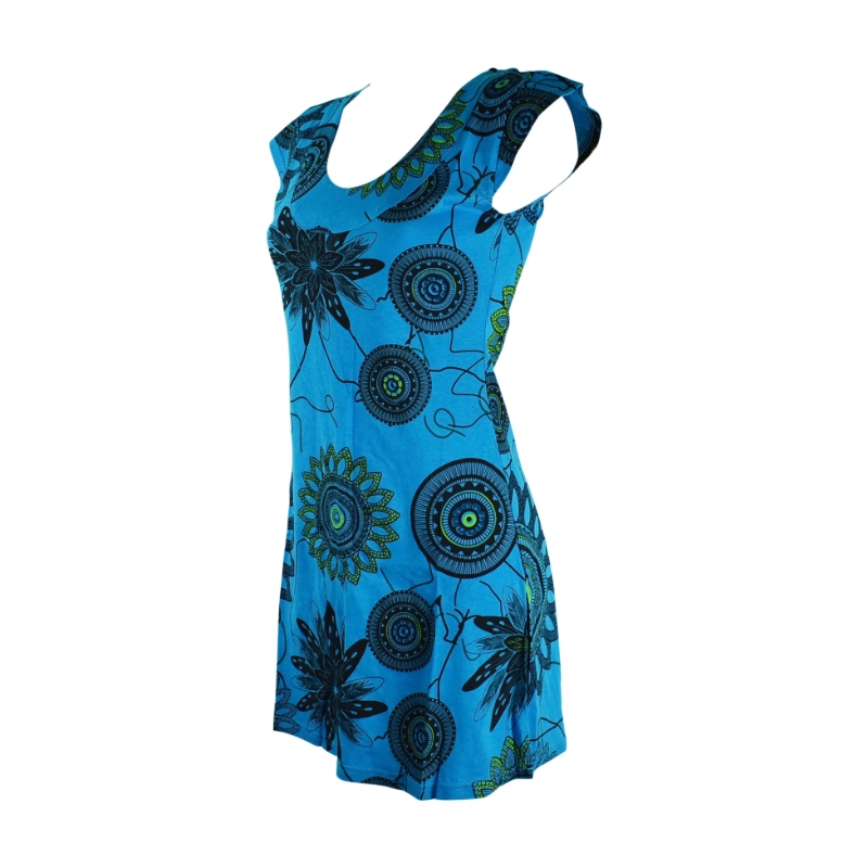 Robe Gujra Coton Imprimé Ethnique Turquoise