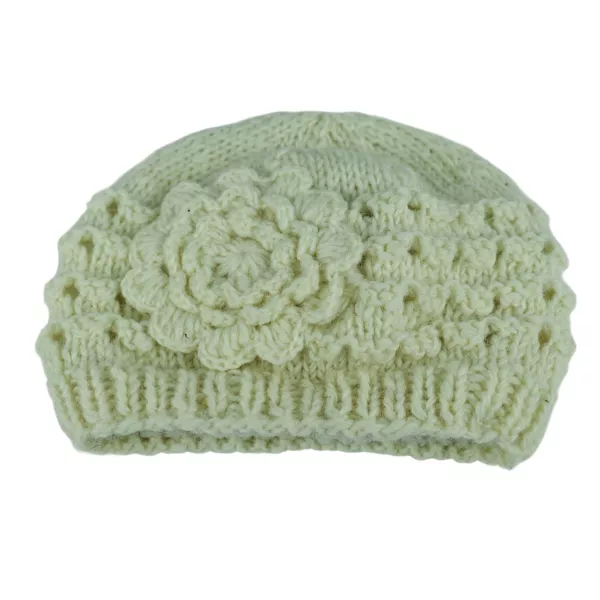 Bonnet Court Tanji Femme Laine Floral Ecru