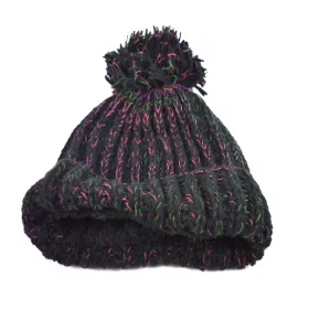 Bonnet Femme Matra Tricot Laine Pompon Noir
